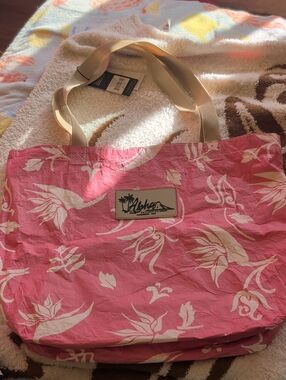 ALOHA Collection Pekelo Reversible Tropical Splash Proof Tote Bag Vtg Red NWT